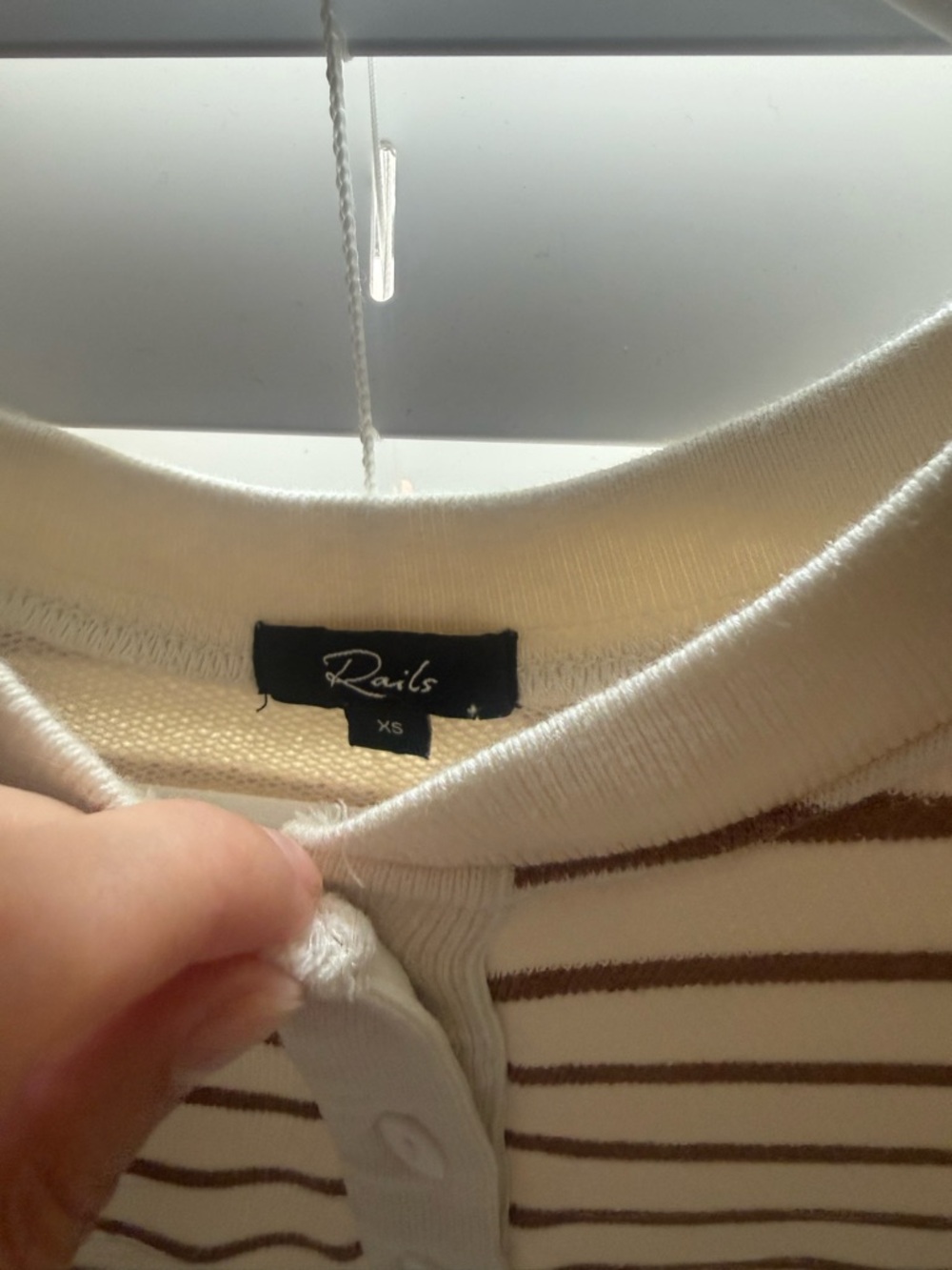 Rails Cream & Brown Striped Henley Top - Picture 4 of 6